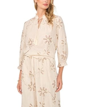 Vince Camuto Cotton Split Neck Self-tie Top - Natural