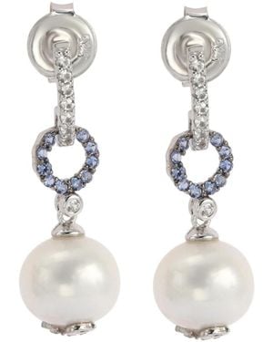 SUZY LEVIAN NEW YORK Suzy Levian Sterling Silver Pearl & Sapphire Dangle Earrings - White