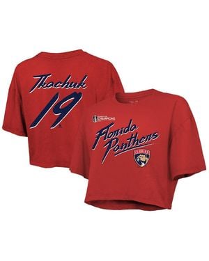 Majestic Matthew Tkachuk Florida Panthers 2025 Stanley Cup Champions Name Number Boxy Cropped T-shirt - Red