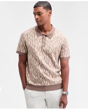 Alfani Short Sleeve Birdseye Jacquard Polo Sweater - Multicolor