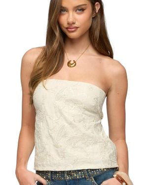 Edikted Cheyne Embroidered Strapless Top - Natural