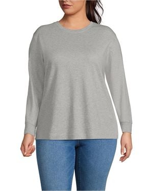 Lands' End Plus Size Cotton Relaxed Long Sleeve Crew Neck - Gray