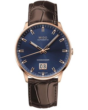 MIDO Swiss Automatic Commander Big Date Leather Strap Watch 42mm - Blue