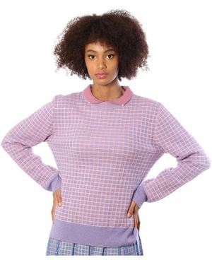Bellemere New York Merino Tweed Pullover With Pearl Polo Collar Sweater - Purple