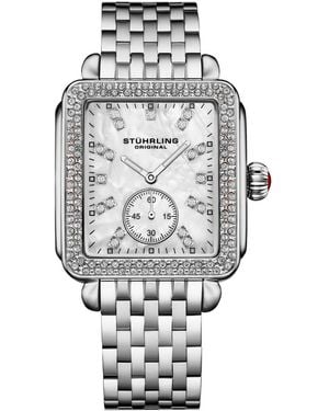 Stuhrling S 4090 34mm Crystal-accented Rectangular Stainless Steel Bracelet Watch - Gray