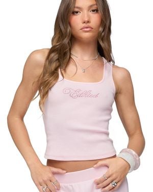 Edikted Studio Rhinestone Ribbed Tank Top - White