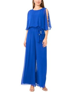Msk Petite Crew Neck Blouson Jumpsuit - Blue
