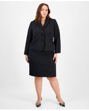 Le Suit Plus Size Shawl-collar Jacket & Pencil Skirt Suit Set - Black