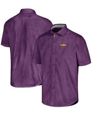 Tommy Bahama Lsu Tigers Sport Coconut Point Palm Vista Islandzone Button-up Shirt - Purple