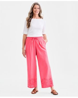 Style & Co. Embroidery Linen Blend Pull-on Pants - Pink