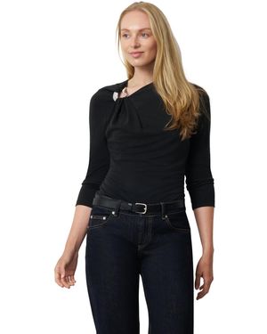 Cable & Gauge Metal Ring Shirred Neck Top - Black