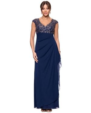 Xscape Petite Beaded Ruched-back Gown - Blue