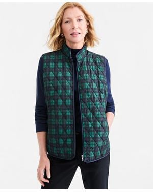 Style & Co. Quilted Plaid Puffer Vest - Green