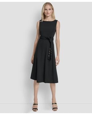 DKNY Sleeveless Crew Neck Midi Dress - Black
