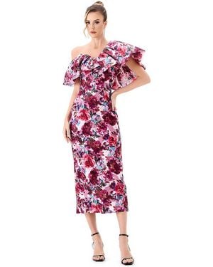 Bariano Gilea Floral Ruffle Midi Dress - Red
