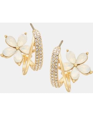 Lonna & Lilly Pave & Stone Flower Split Hoop Earrings - Metallic