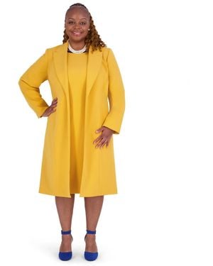 Kasper Peak Lapel Mid-length Lined Jacket - Yellow