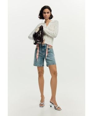 Desigual Embroidered Denim Shorts - Blue