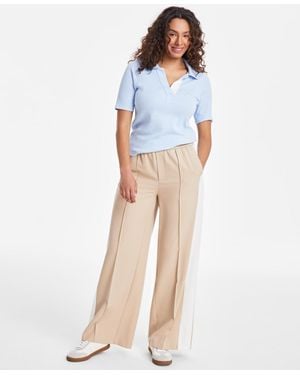 On 34th Mid-rise Side-stripe Wide-leg Pants - Blue