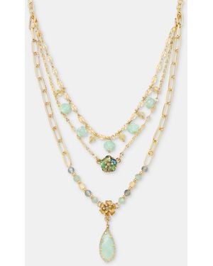 Lonna & Lilly Mixed Stone Flower Layered Pendant Necklace - White