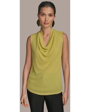 Donna Karan Sleeveless Cowlneck Gauze Blouse - Green
