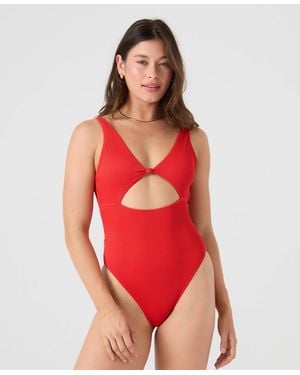 Roxy V-neck Pull-on One-piece Swimsuit - Red