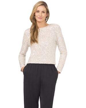 Cece Long Sleeve Crew Neck Sequin Blouse - Natural