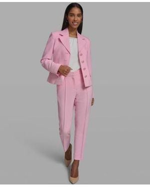 KARL LAGERFELD Cropped Collared Woven Blazer Crewneck Knit Top Straight Ankle Pants - Pink