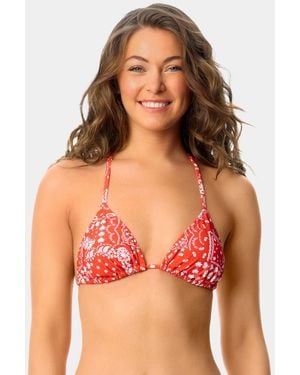 California Waves Bandana Print Tunnel Triangle Swim Bikini Top - Red