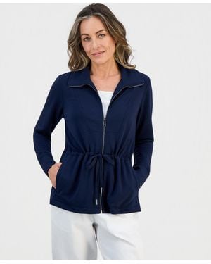 Style & Co. Petite Luxlounge Fleece French Terry Chunky Zip Jacket - Blue