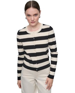 DKNY Striped Cropped Cardigan Sweater - Gray