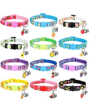 Aronkl 12 Summer Fruit Pattern Cat Collars Adjustable Safety Breakaway With Bell Soft Comfortable For Small Medium Pets - White