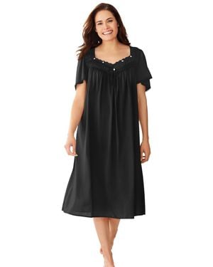 Only Neccessities Plus Size Short Silky Lace-trim Gown - Black