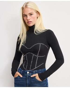 GOOD AMERICAN Dolly Jolean Crystal Corset Bodysuit Thong - Blue