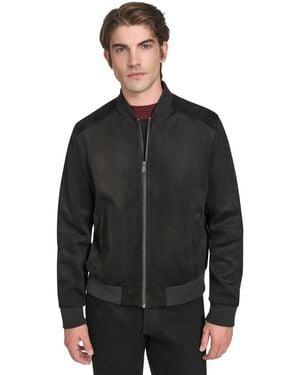 Cole Haan Faux Suede Bomber Jacket - Black