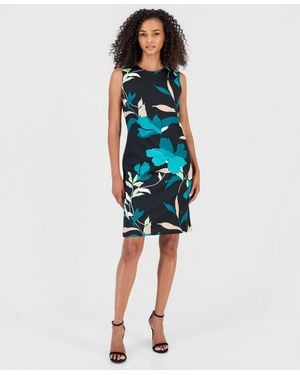 Anne Klein Sleeveless Sheath Floral Dress - Blue