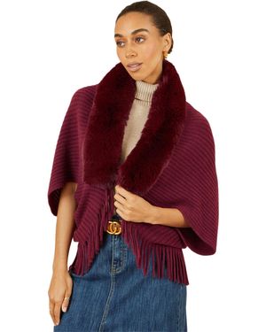 Yumi' Fur Collar Shrug With Tassel Hem - Red
