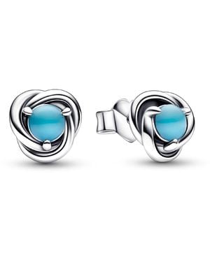 PANDORA December Turquoise Eternity Circle Stud Earrings - Blue