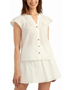 Bcx Solid Dobby Stripe V-neck Top - White