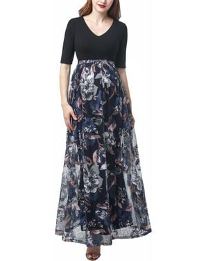 Kimi + Kai Kimi + Kai Maternity Annabelle Mesh Print Maxi Dress - Blue