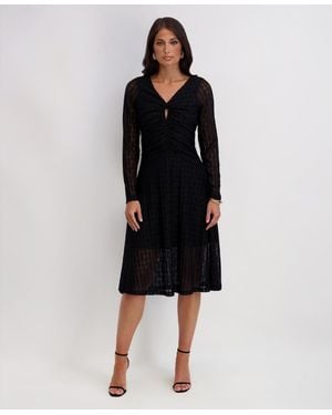 Kensie Stretch Knit Keyhole Dress - Black