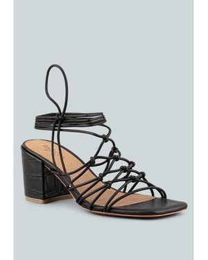 Rag & Co Fonda Croc Patterned Handcrafted Lace Up Sandal - Blue