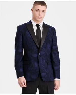 BarIII Slim-fit Jacquard-floral Evening Jacket - Blue