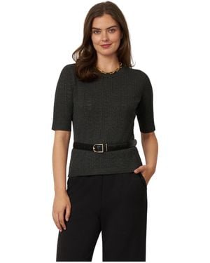 Cable & Gauge Pointelle Stitch Jewel Neck Sweater - Black