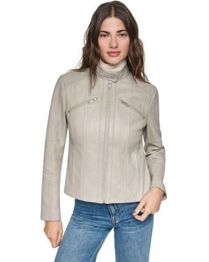 Andrew Marc Tilda Leather Racer Jacket - Gray