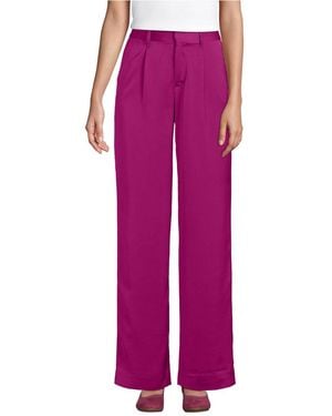 Lands' End Satin Elastic Back Wide Leg Pants - Purple