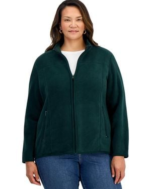 Style & Co. Plus Size Solid Polar Fleece Zip-front Jacket - Green