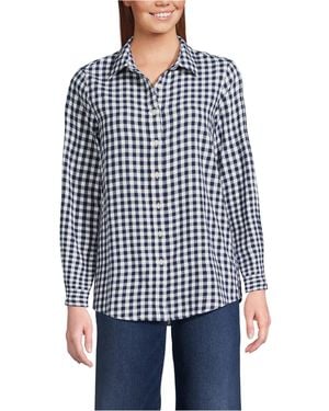 Lands' End Petite Flannel Boyfriend Fit Long Sleeve Shirt - Blue