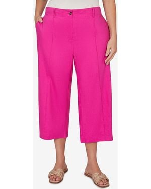 Ruby Rd. Plus Size Stretch Linen Wide-leg Fly-front Capri Pants - Pink