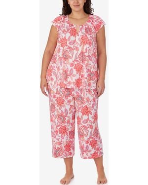 Ellen Tracy Plus Size Scoop Neck Top And Cropped Pajama Pants - Pink